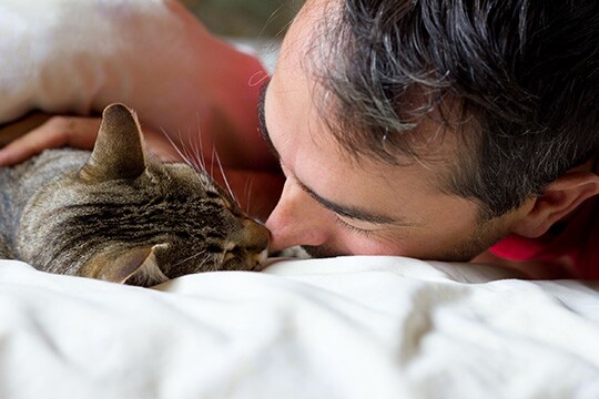 homme avec son chat