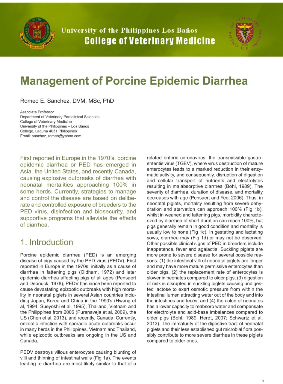 Management Of Porcine Epidemic Diarrhea