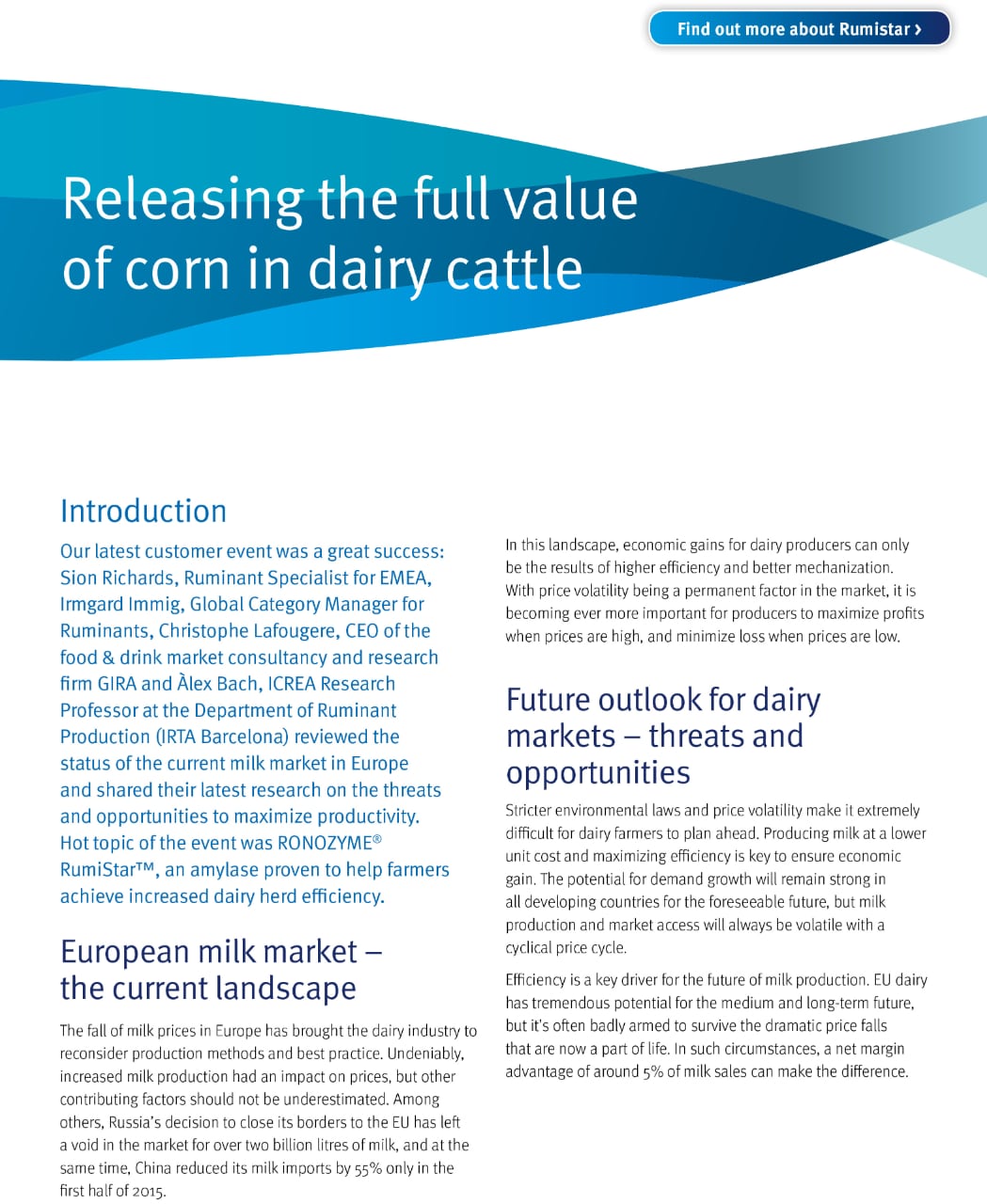 DSM RONOZYME® RumiStar™ Releasing the full value of corn in dairy cattle PDF